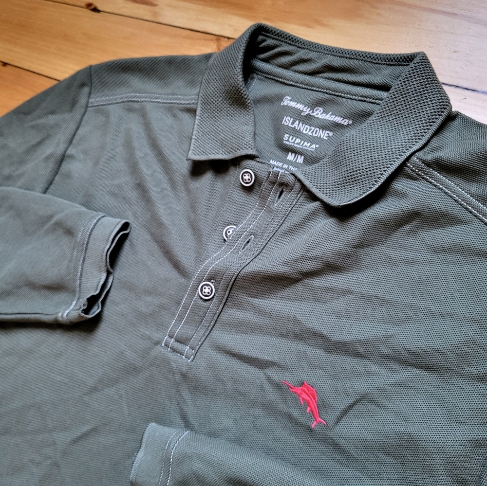 Tommy Bahama Island Zone Polo Shirt Mens M Green Performance Knit Preppy Golf